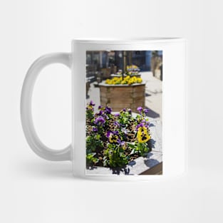 Flower bed with yellow and violet pansies Mug